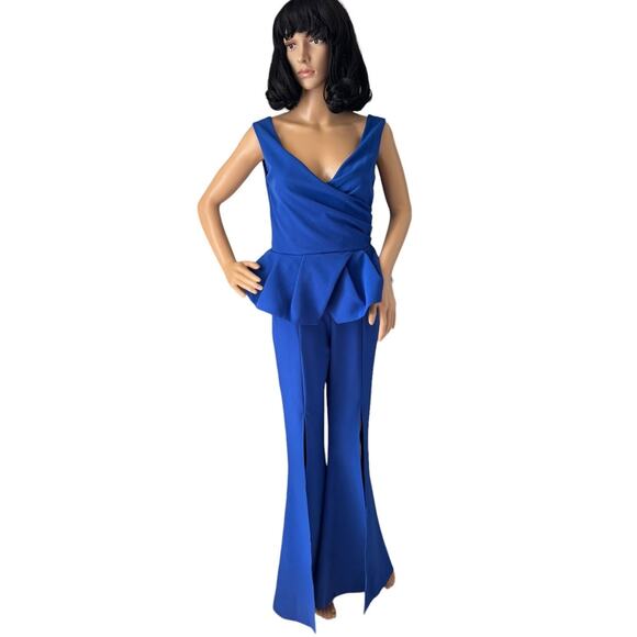 Retro 70's jumpsuit Deep v neck Ruffled super split flared bell legs size small - Picture 5 of 17